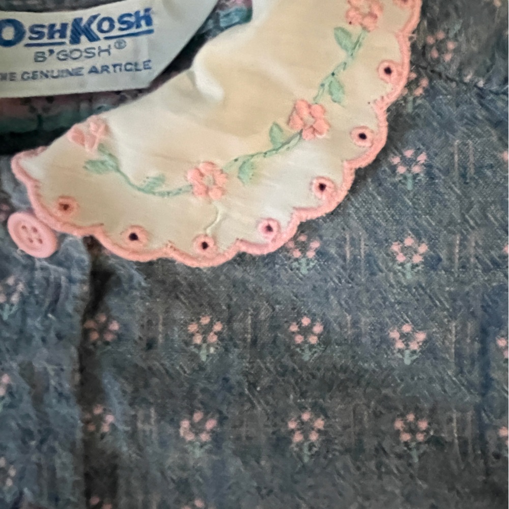 VINTAGE Oshkosh B'gosh Denim Ruffle Skirt and Matching Blouse Embroidered 18 Mos - Picture 7 of 13